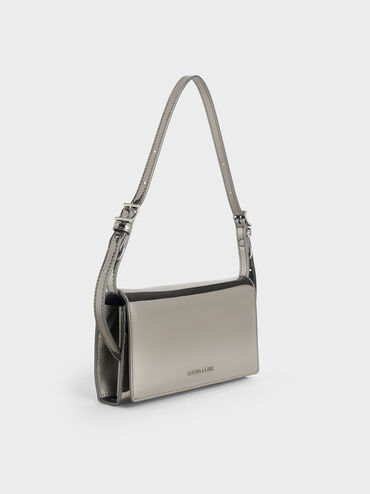 Sloane Metallic Long Wallet, Pewter, hi-res