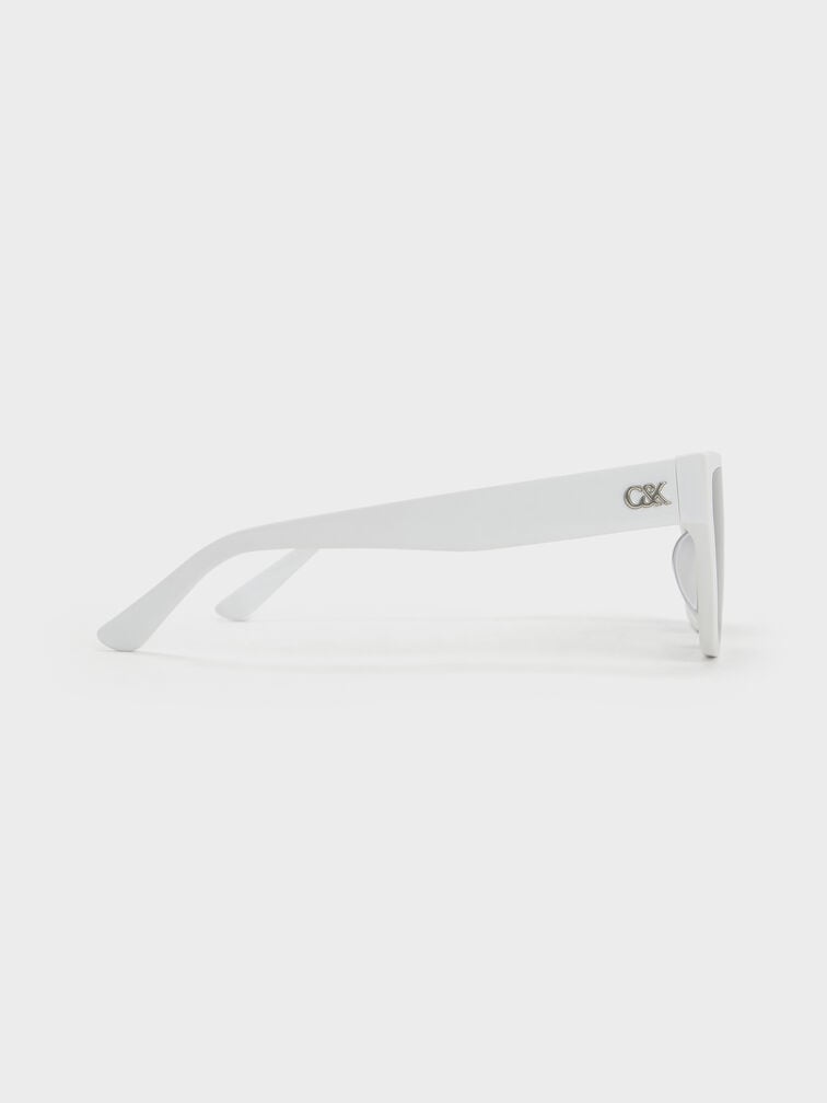 Recycled Acetate Angular Sunglasses, White, hi-res