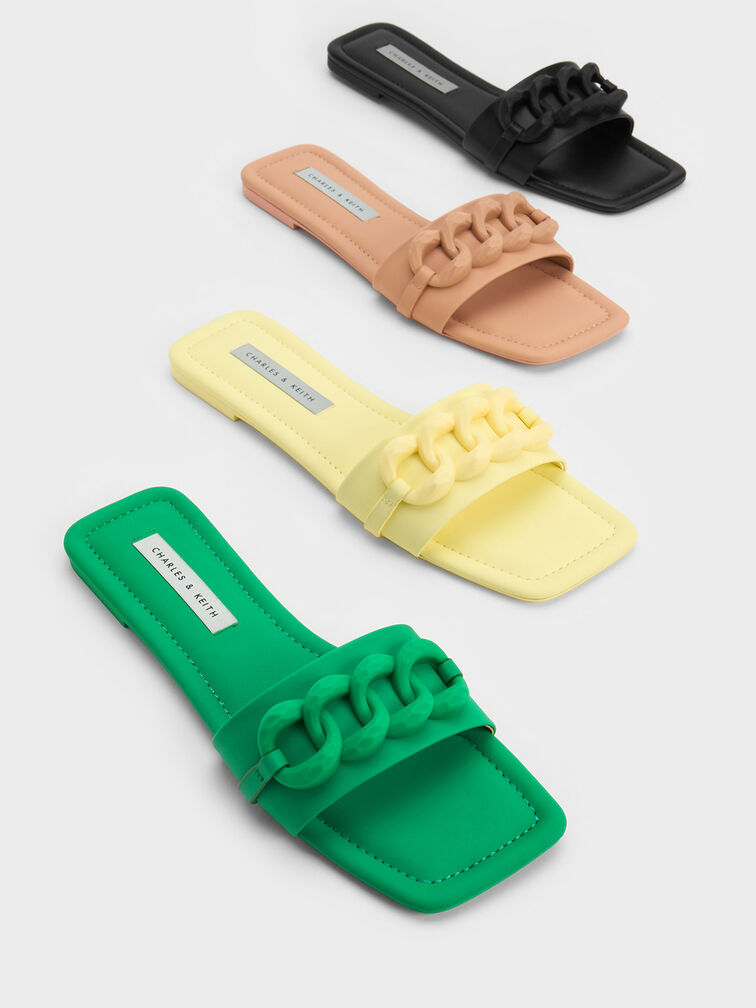 Chunky Chain-Link Slide Sandals, สีเหลือง, hi-res