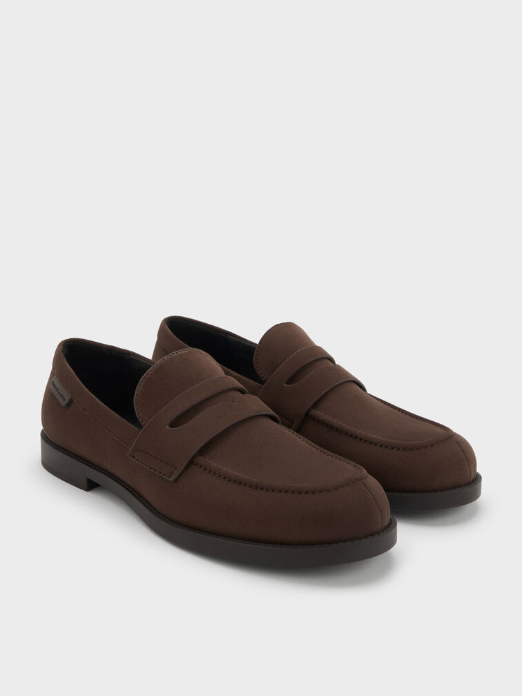 Arven Faux Suede Penny Loafers, Dark Brown Textured, hi-res