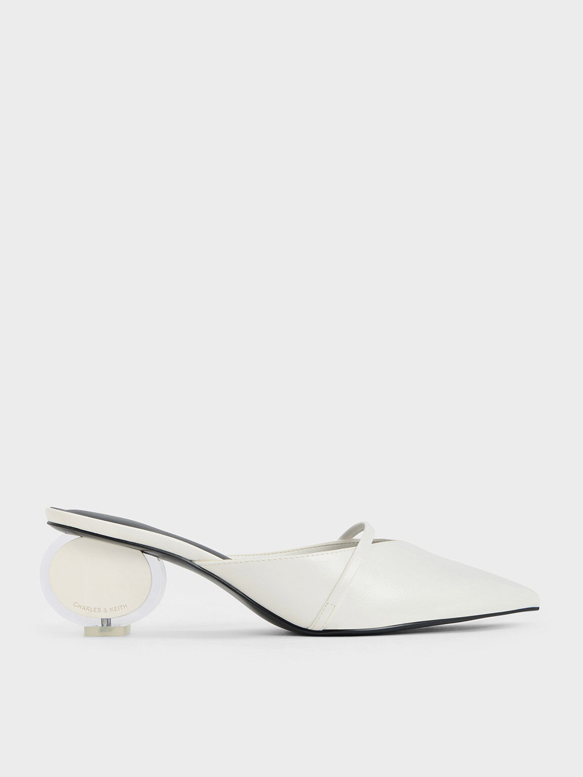Crinkle Effect Sculptural Heel Pointed Toe Mules White