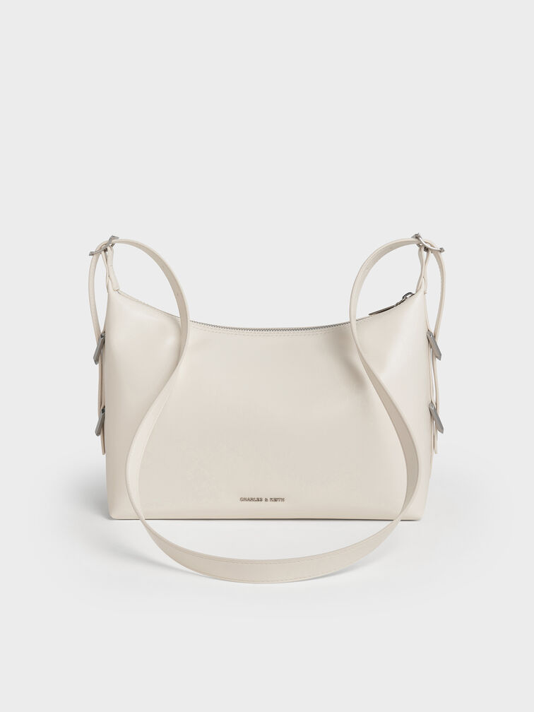 กระเป๋าโฮโบตกแต่งหัวเข็มขัดรุ่น Bryna, สีครีม, hi-res