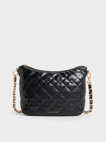 Duo Quilted Slouchy Hobo Bag, Black, hi-res