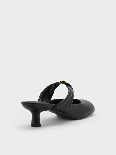 Metallic-Accent Twisted-Strap Heeled Mules, Black, hi-res