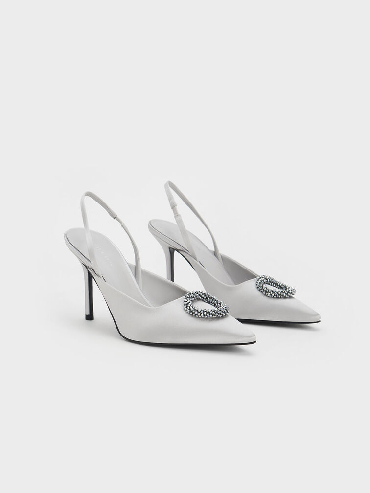 Recycled Polyester Beaded Circle Slingback Pumps, , hi-res