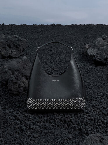 Liv Grommet Hobo Bag, Noir, hi-res