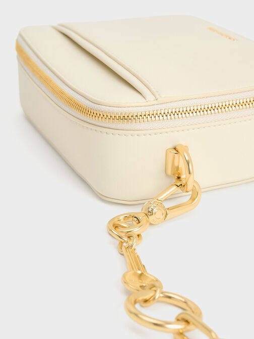 Lock & Key Chain Handle Bag, สีครีม, hi-res