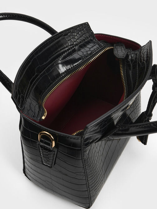 Croc-Effect Trapeze Tote Bag, , hi-res