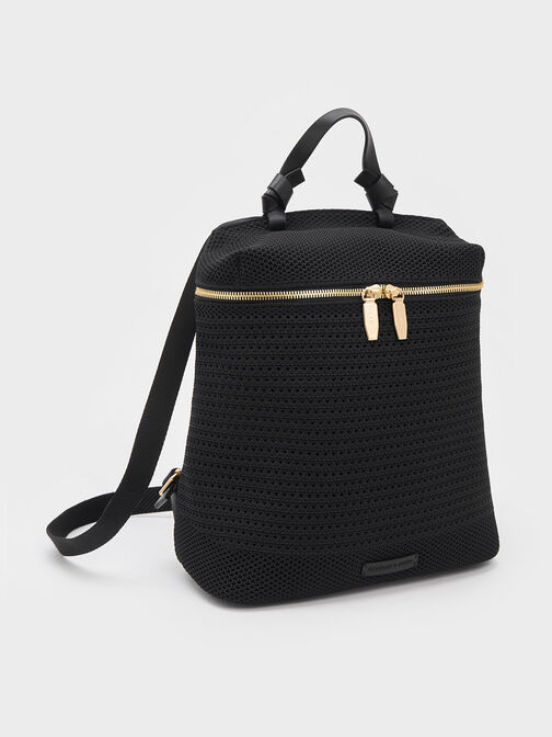 กระเป๋าเป้แบบถักรุ่น Ida, สีดำ, hi-res