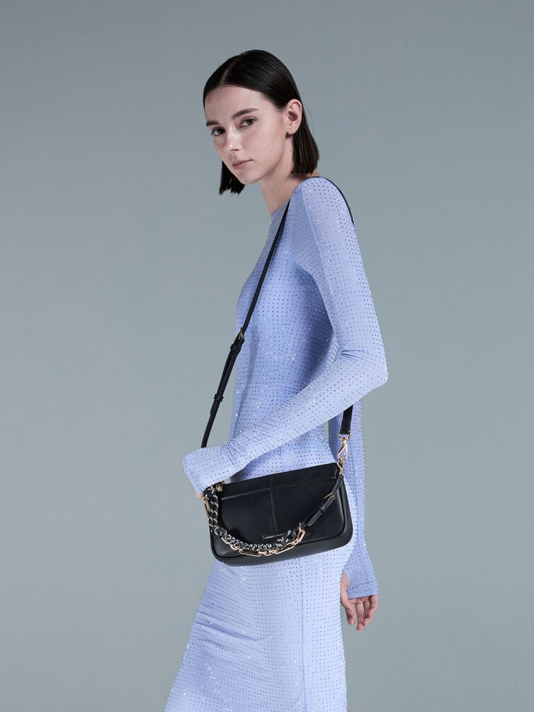 Addison Knotted-Rope Shoulder Bag, Black, hi-res