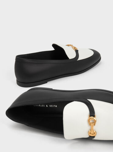 Metallic Accent Two-Tone Round-Toe Loafers, สีมัลติ, hi-res