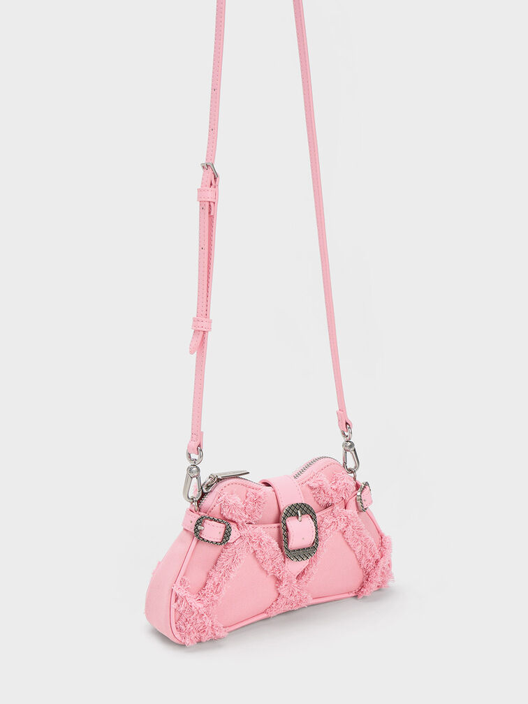 Eilith Chain-Handle Denim Buckled Bag, สีชมพู, hi-res