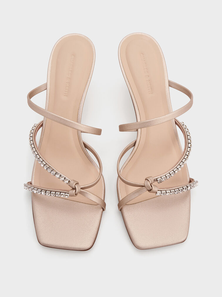 Gem-Embellished Strappy Heeled Sandals, Nude, hi-res