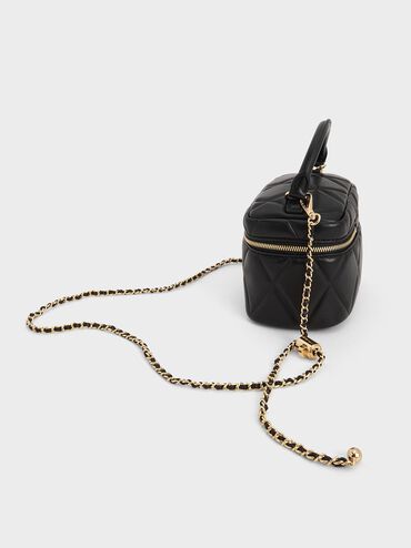 กระเป๋าทรงลูกบาศก์ลายควิลท์ดีไซน์หูจับด้านบนรุ่น Arwen, สีดำ, hi-res