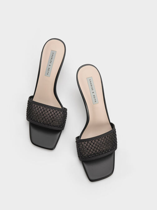Gem-Encrusted Cylindrical Heel Mesh Sandals, , hi-res