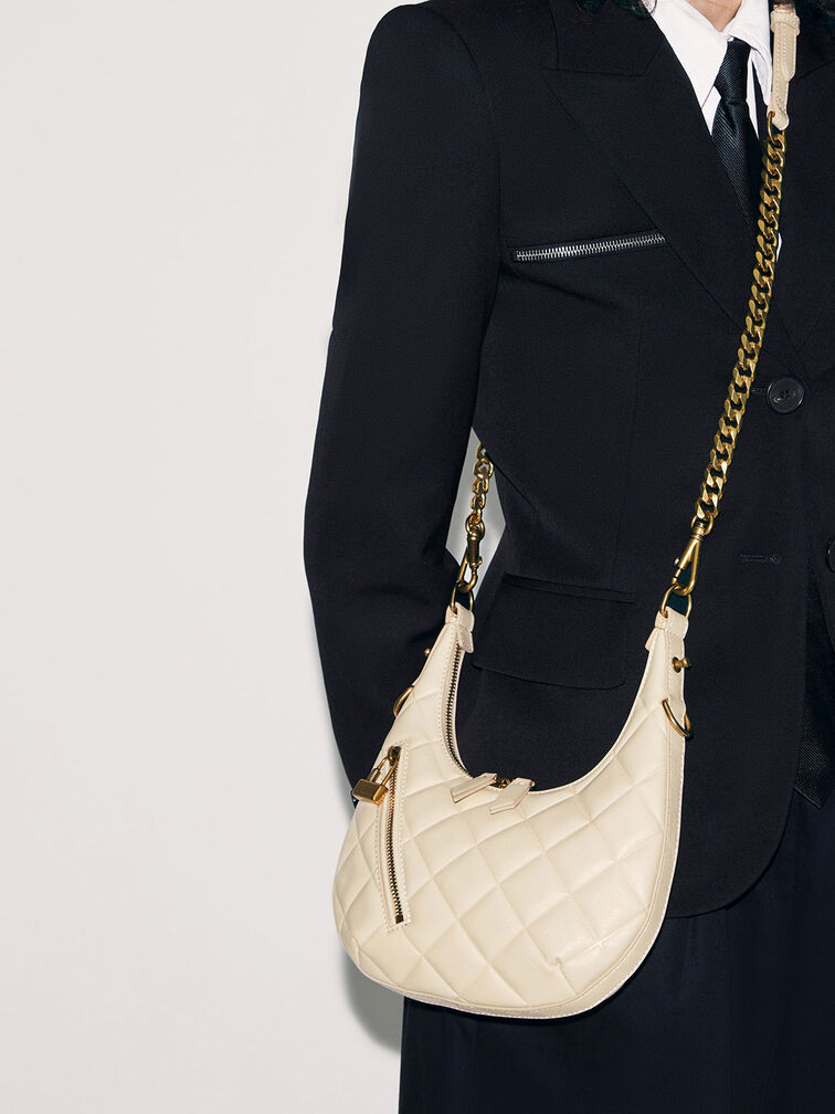 Swing Padlock Quilted Crescent Bag, , hi-res