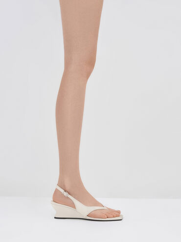 Slingback Thong Wedges, Chalk, hi-res