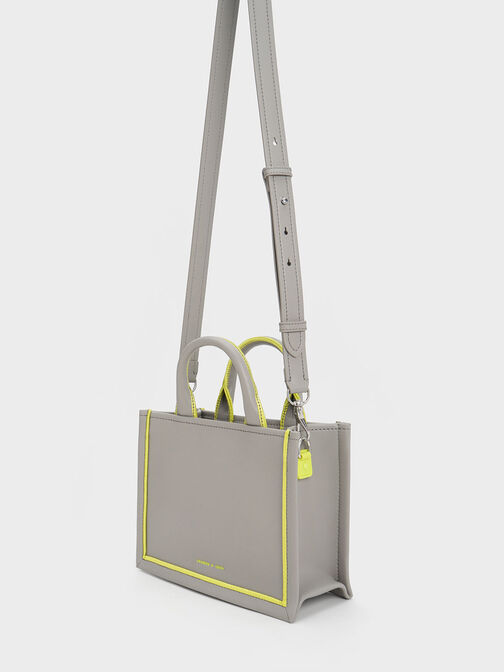 Mini Jump Contrast-Trim Tote Bag, สีเทา, hi-res
