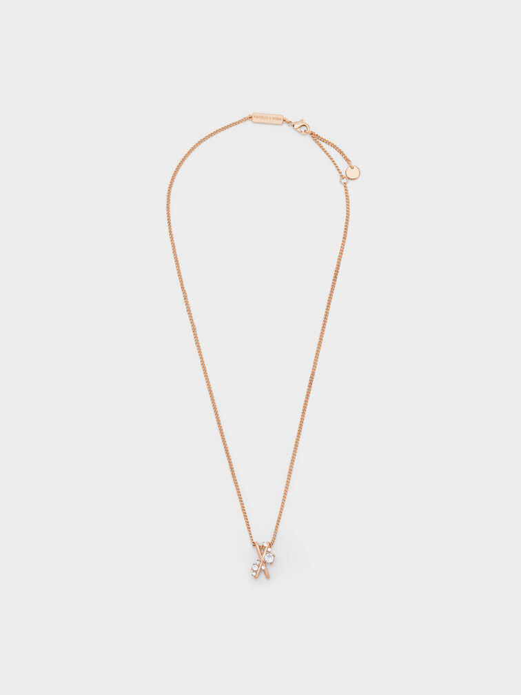 สร้อยคอประดับคริสตัลพร้อมจี้ตัว X รุ่น Roux, สีโรสโกลด์, hi-res