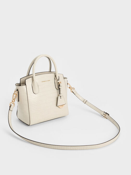 Croc-Effect Trapeze Tote Bag, , hi-res