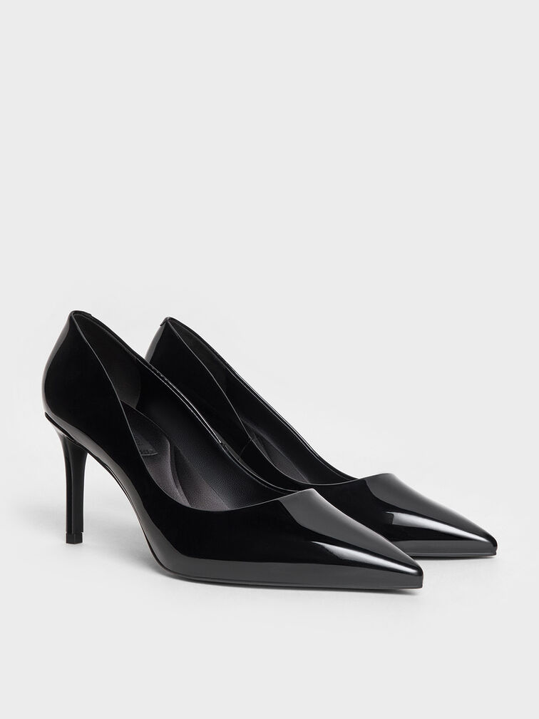 Patent Pointed Toe Stiletto Pumps, Black Patent, hi-res