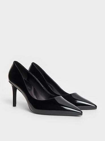 Patent Pointed Toe Stiletto Pumps, Black Patent, hi-res