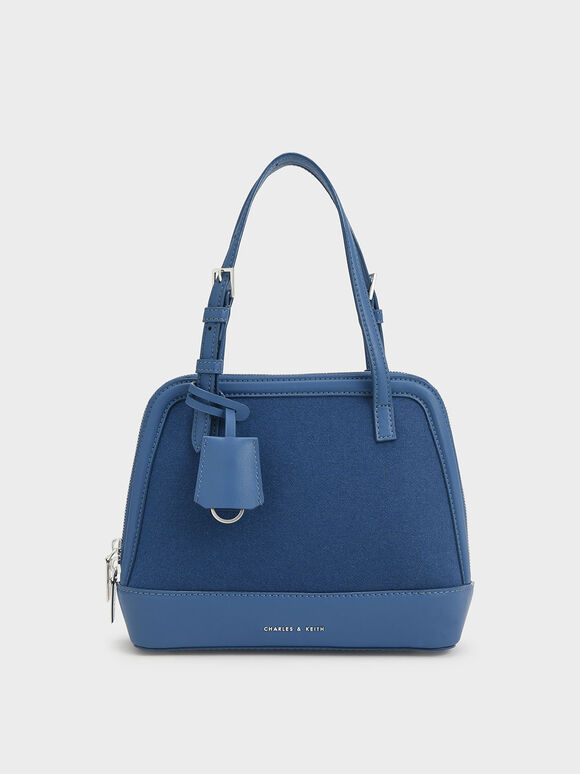 Enola Textured Double Handle Structured Bag, Blue, hi-res