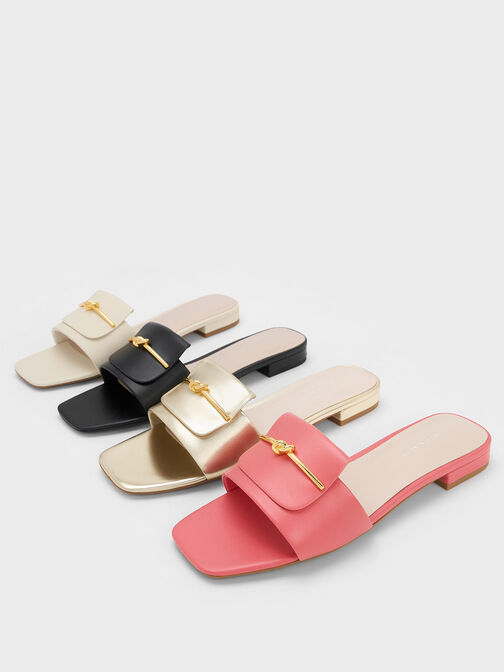 Knotted Accent Slide Sandals, Coral Pink, hi-res