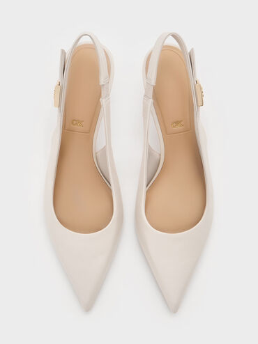 Cody Leather Pointed-Toe Kitten-Heel Slingback Pumps, Chalk, hi-res