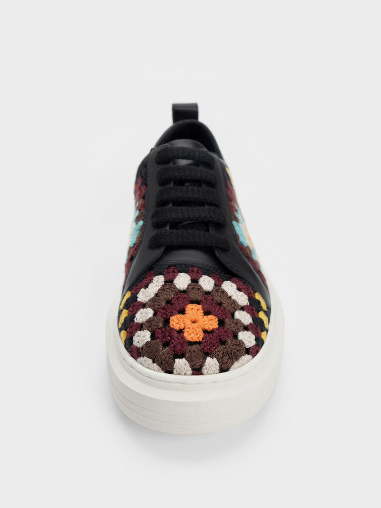 Floral Crochet & Leather Sneakers, , hi-res