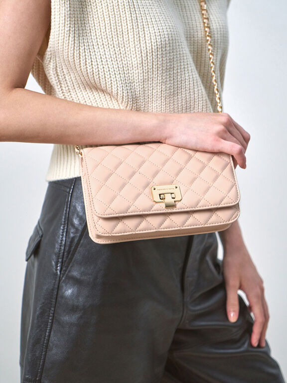 charles and keith quilted turn lock wallet