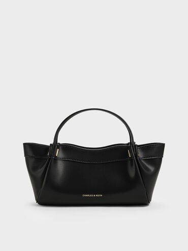 Clarice Pleated Double-Handle Tote Bag, Black, hi-res