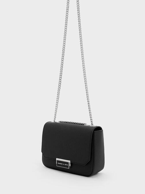 Chain Strap Shoulder Bag, Noir, hi-res