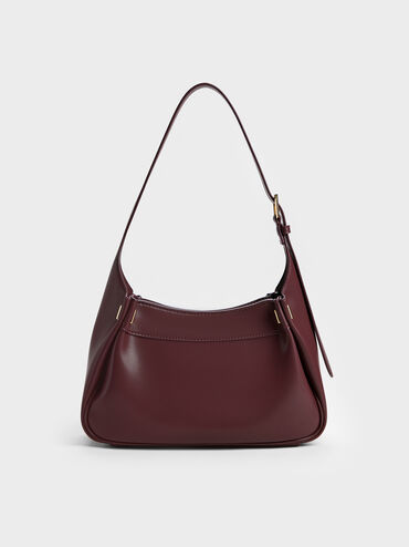 Clarice Pleated Shoulder Bag, Wineberry Red, hi-res