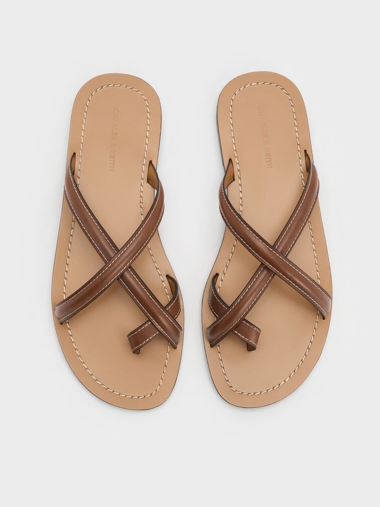 Crossover Toe-Ring Sandals, Cognac, hi-res