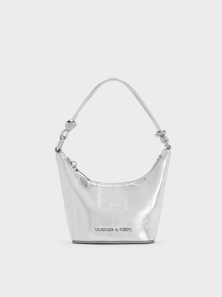 Micro Augustine Metallic Eel-Effect Chain-Handle Bag, Silver, hi-res