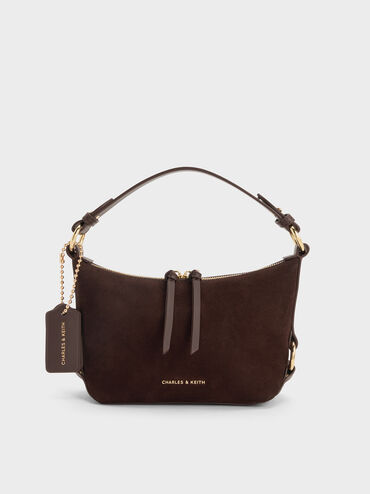 กระเป๋าโฮโบหนังกลับประดับพู่รุ่น Tatiana, สีเอสเพรสโซบราวน์, hi-res