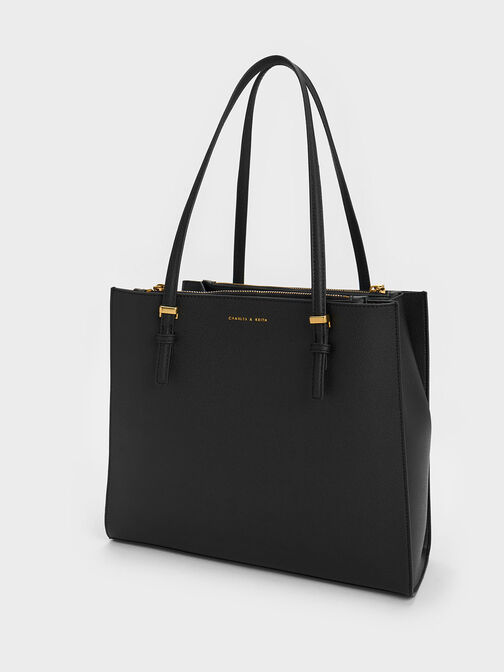 กระเป๋าโท้ทรุ่น Sansa, สีดำ, hi-res