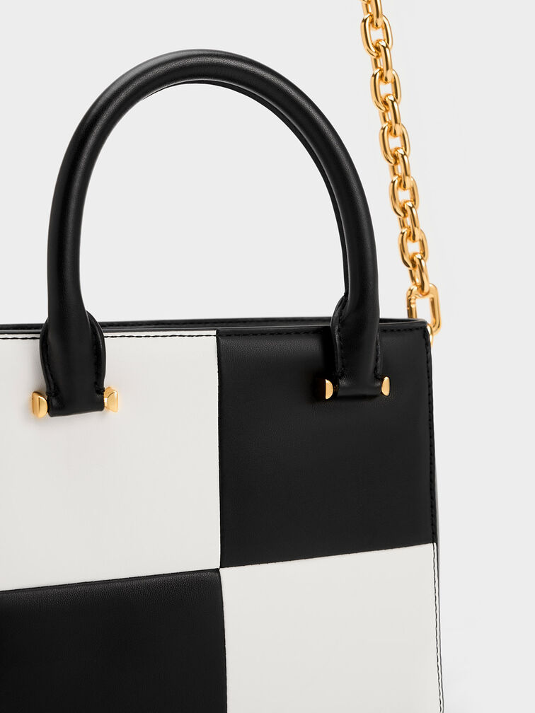 Georgette Checkered Square Tote Bag, Multi, hi-res