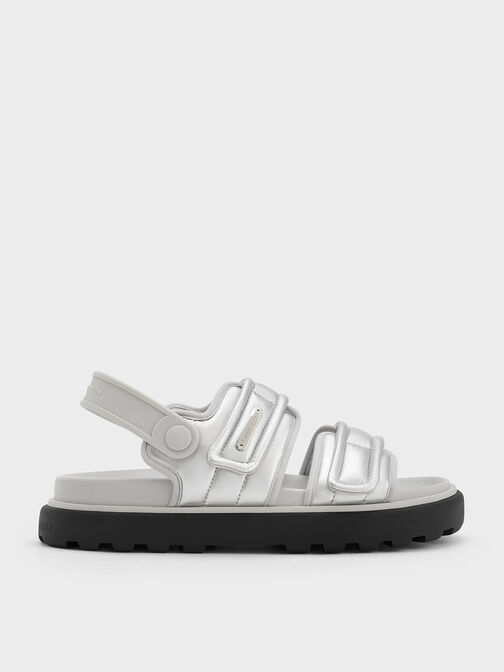 Romilly Metallic Puffy Sandals, Silver, hi-res