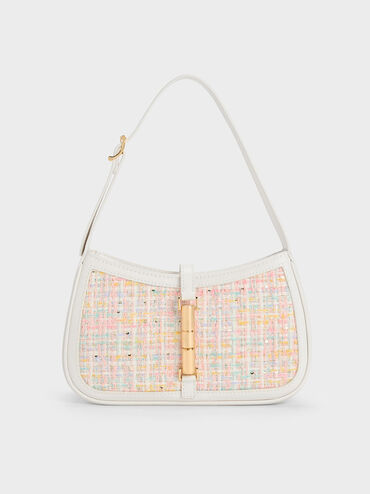 Cesia Metallic Accent Tweed Shoulder Bag, White, hi-res