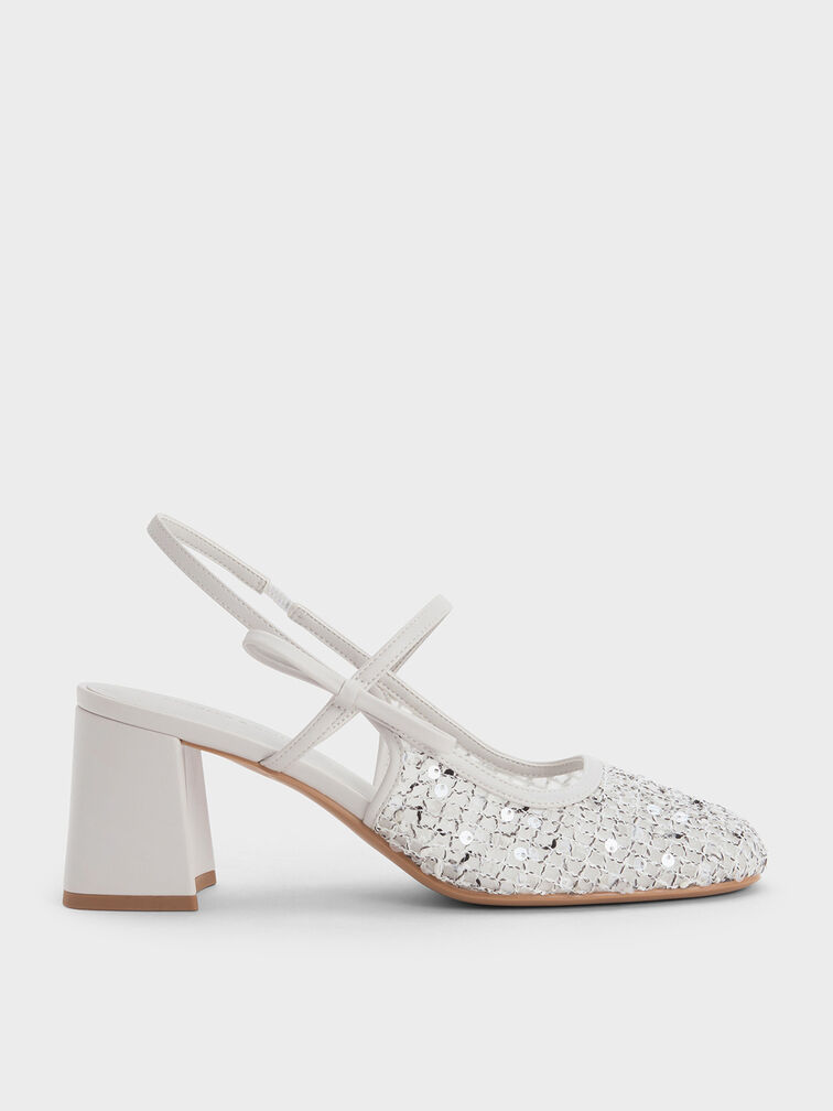 Mesh Sequinned Slingback Mary Jane Pumps, Multi, hi-res