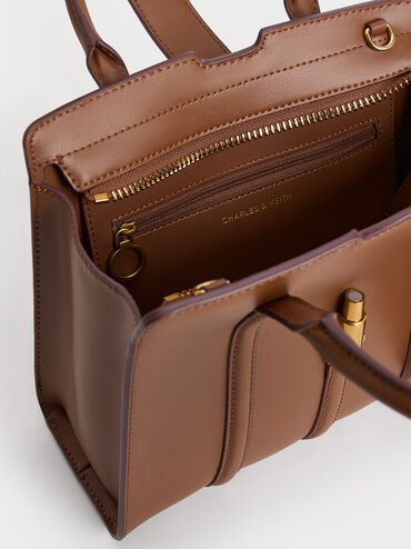 Cesia Metallic Accent Tote Bag, Chocolate, hi-res