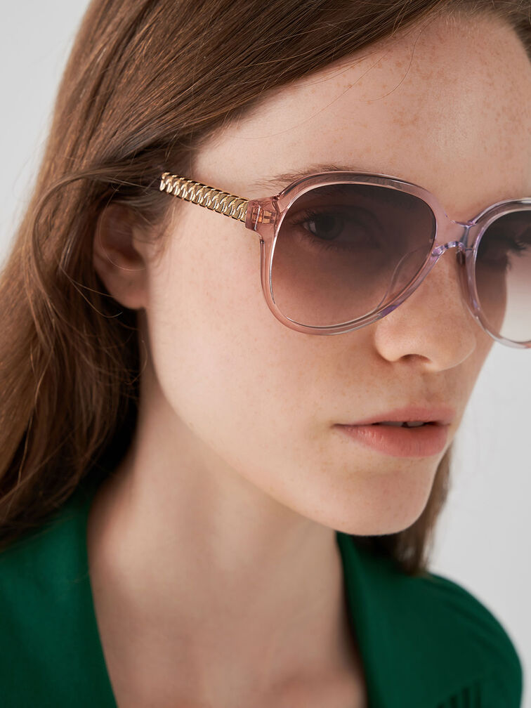 Metallic Braided Temple Acetate Aviator Sunglasses, , hi-res