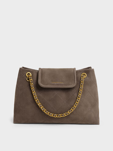 Large Apfra Quilted Shoulder Bag, Stone Grey, hi-res