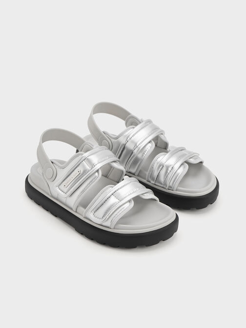 Romilly Metallic Puffy Sandals, สีเงิน, hi-res