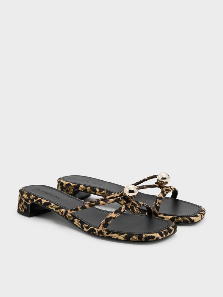 Georgie Leopard-Print Metal-Ball Heeled Sandals, Animal Print Natural, hi-res