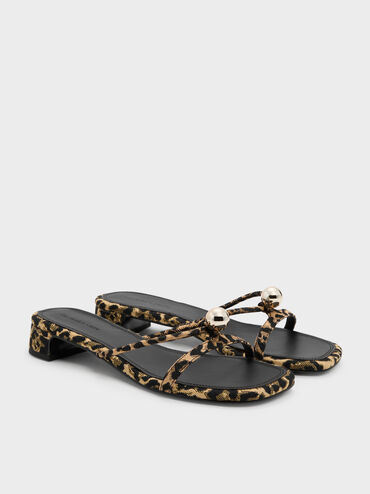 Georgie Leopard-Print Metal-Ball Heeled Sandals, Animal Print Natural, hi-res