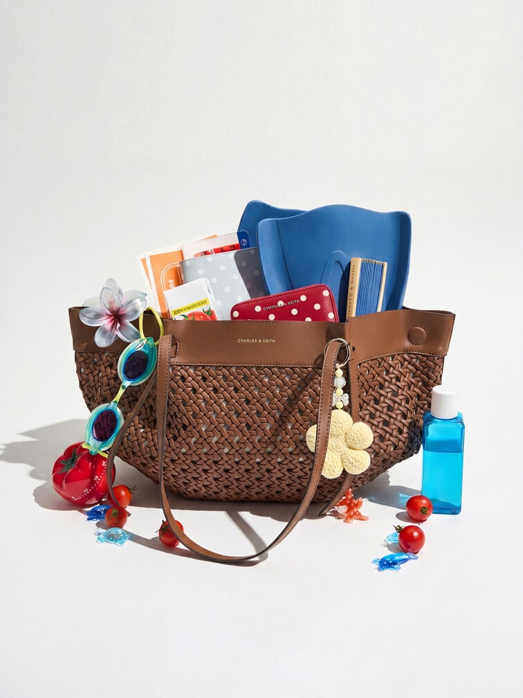 Calla Woven Tote Bag, Chocolate, hi-res