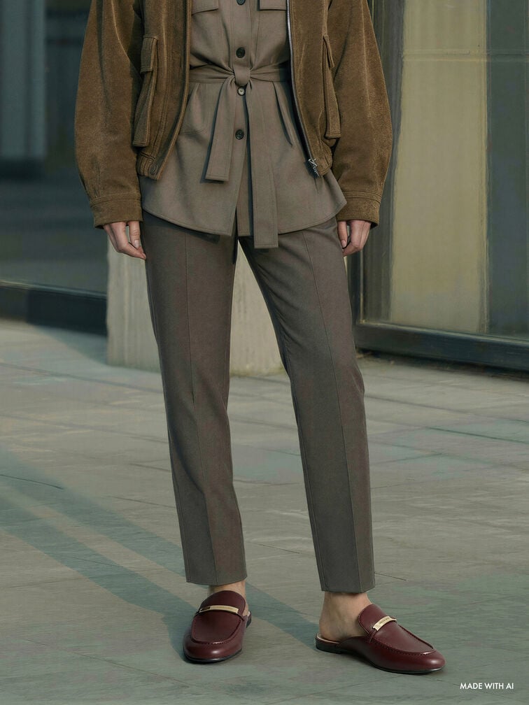 รองเท้าเปิดส้นทรงโลฟเฟอร์ประดับแถบเมทัลลิค, สีเบอร์กันดี, hi-res